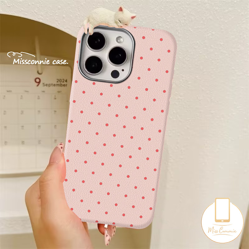 Creative Pink Dots Cat Case for Realme C63 C35 C65 C61 C53 C67 C51 C55 C15 Note 60 50 C20 C25 C31 C30 C21 C11 C17 C25Y C3 C21Y 11 12 5s 6i 7i 5i 5 Narzo 20 3D Doll Cute Cat Case. 