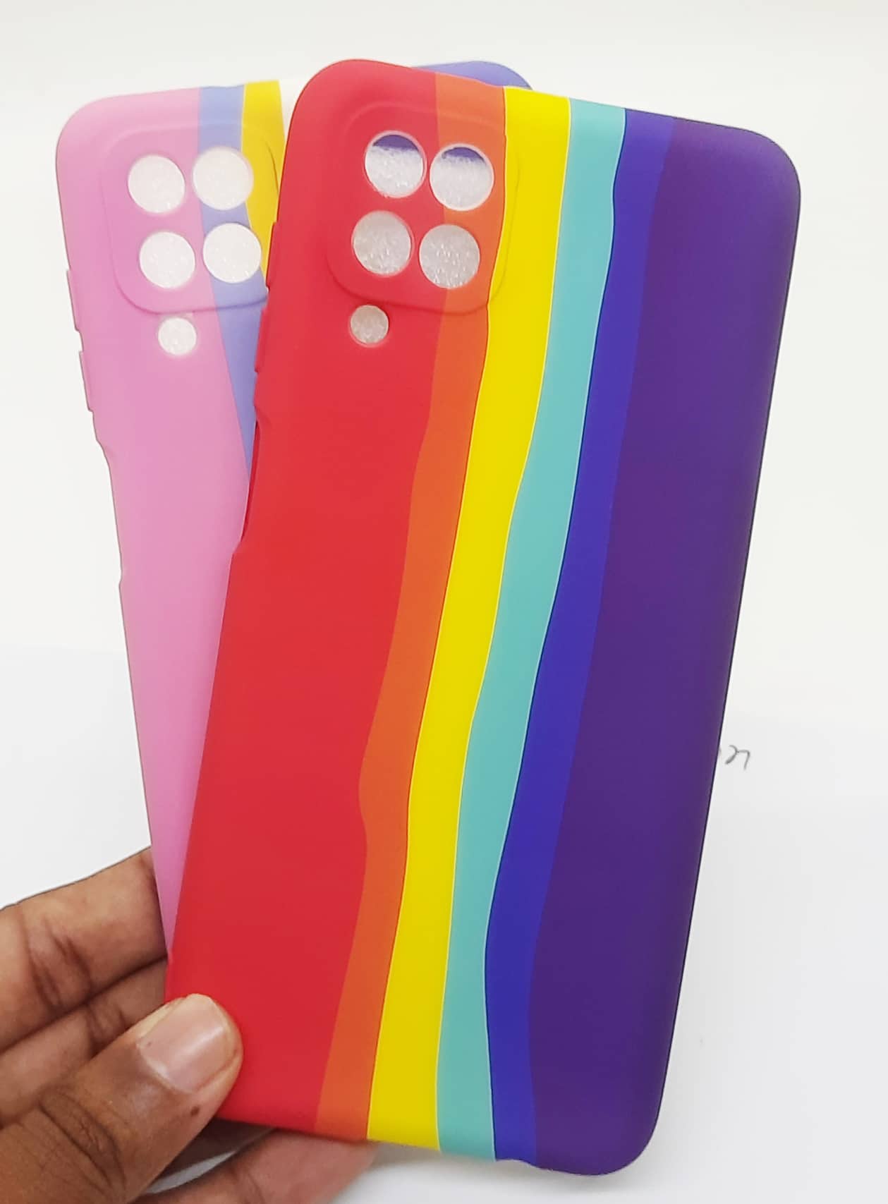 For  Samsung A12 rainbow Silicon Back Cover with Riband soft silicone case. 