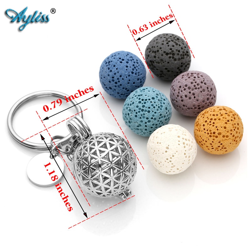 【Alizeker Mall】Ayliss Locket Pendant Essential Oil Diffuser Keychain Lava Stone Beadsof7 Chakra Stainless Steel Key Ring. 