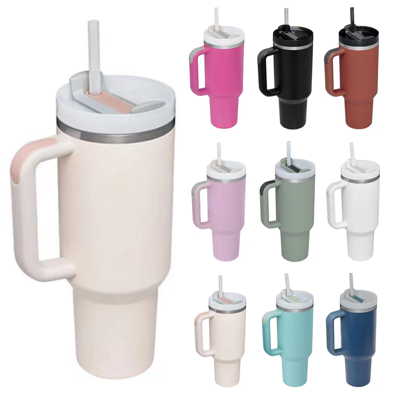 40oz Thermal Coffee Cup with Handle Straw Lid Portable Car Stainless Steel Insulation Water Bottle Large Capacity Travel Mug