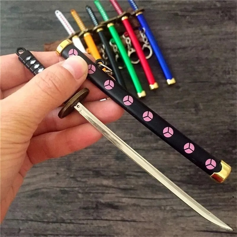Japanese Katana Samurai Sword Keychain Showpiece Katana (Not Sharp) Showpiece Key chain Ring Plastic + Cover + Display Stand for Showpiece Gift Letter Opener. 