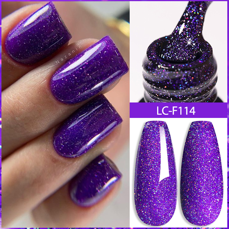LILYCUTE 7ML Pink Gold Foils Sequin Effect Quick Extension Gel Nail Polish Aurora Self-leveling Nail Art Rubber Base Gel Varnish