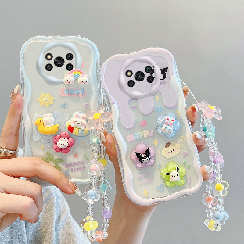 For Xiaomi Poco X3 Pro Poco X3 NFC Phone Case 3D Cute Animal Cartoon Patterns + Beautiful Flower Bracelet Soft Case