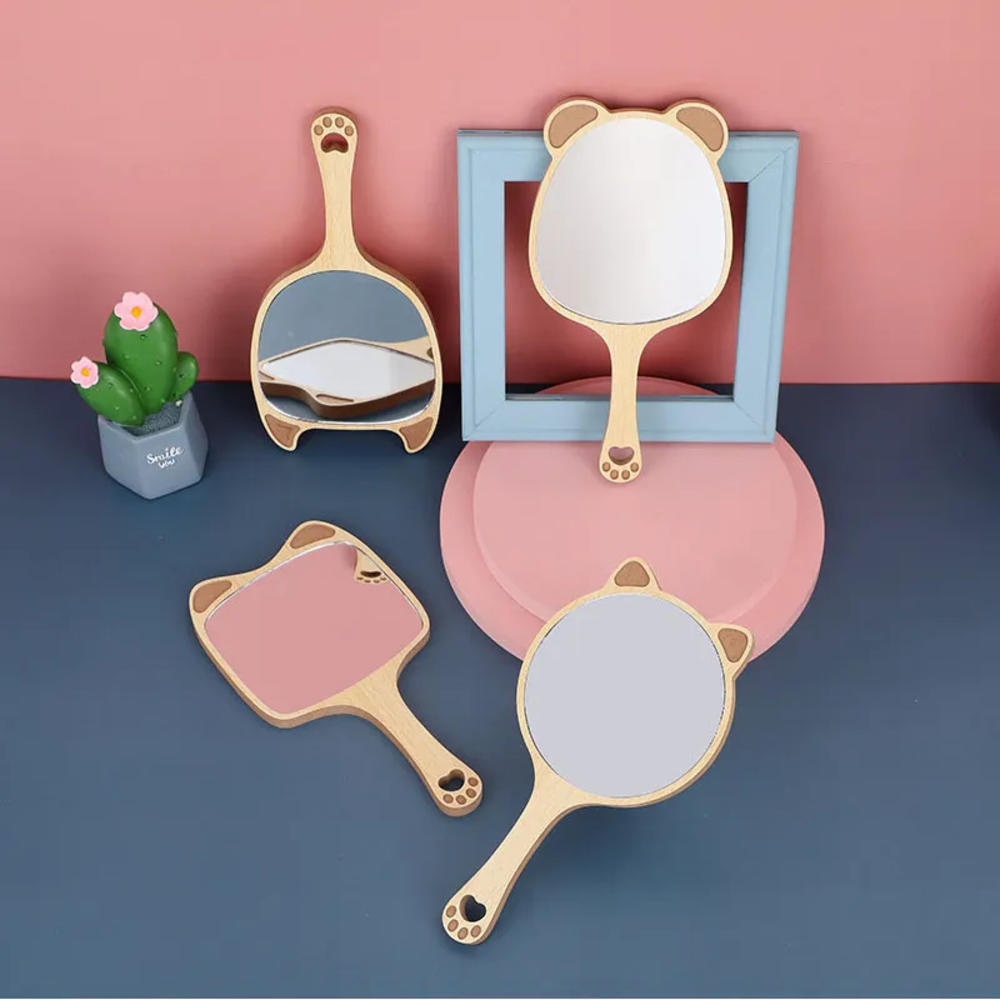 Portable design Wood mirror  With handle Compact size Hand mirror Natural wood Handheld mirror Makeup mirror for Women's beauty routine Travel mirror Makeup application Dressing table accessory Gift. 