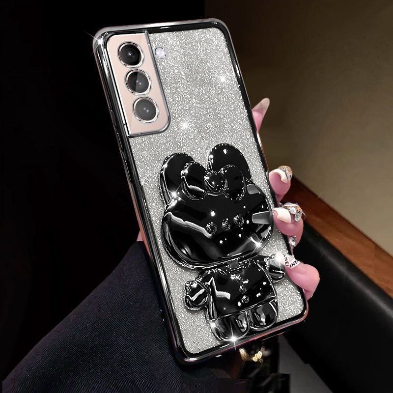 New Phone case Samsung Galaxy S21 / S21 Plus / S21 FE / S21 Ultra Back cover Camera Protection Semi Transparent Soft Silicone Rabbit bracket Shockproof Exquisite Glitter Powder