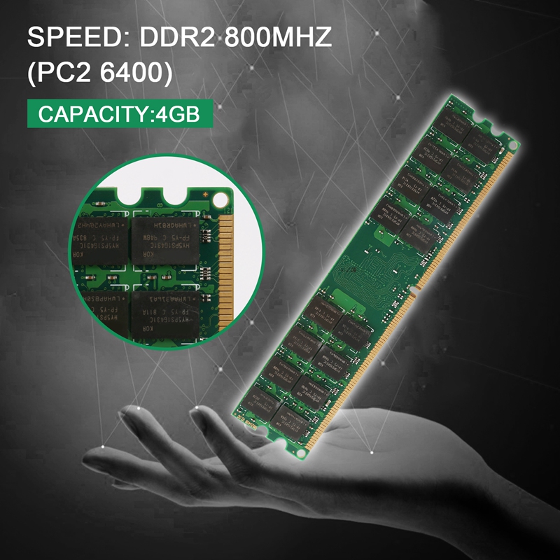 4GB DDR2 Ram Memory 800Mhz 1.8V 240Pin PC2 6400 Support Dual Channel. 