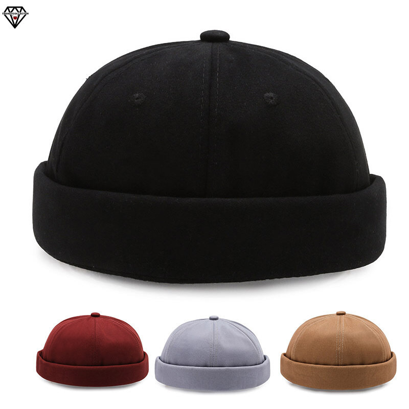 Sailor Cap Brimless Hat -Docker Hat- Pure Colour Vintage Melon Skin Cap -Pure Cotton Beanie Hat Skull Cap -Multiple Colours. 