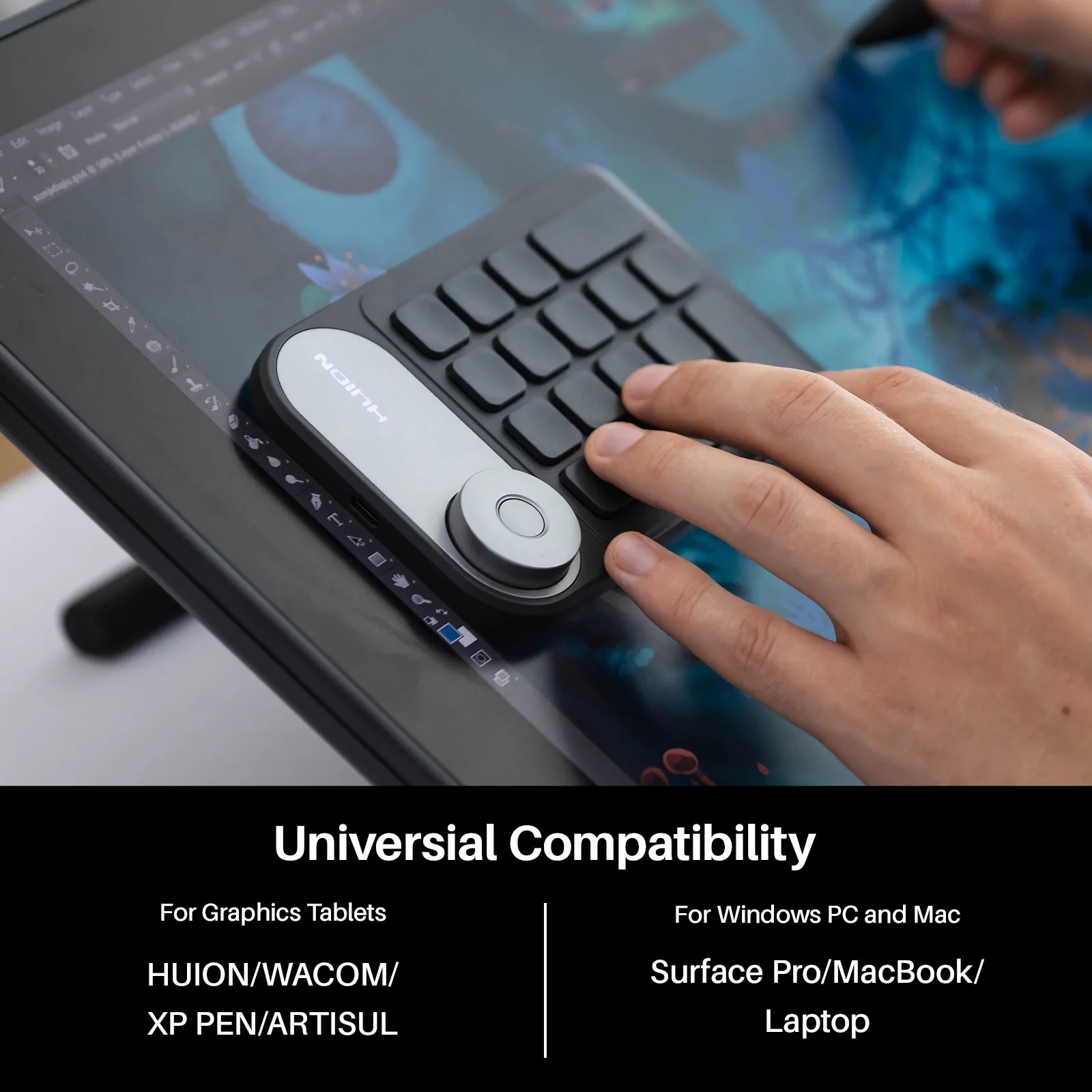 HUION Mini Wireless Keyboard KD100 K20 USB 2.4G Bluetooth 5.0 Connection Keydial for Graphic Tablets MacOS Windows PC Laptop. 