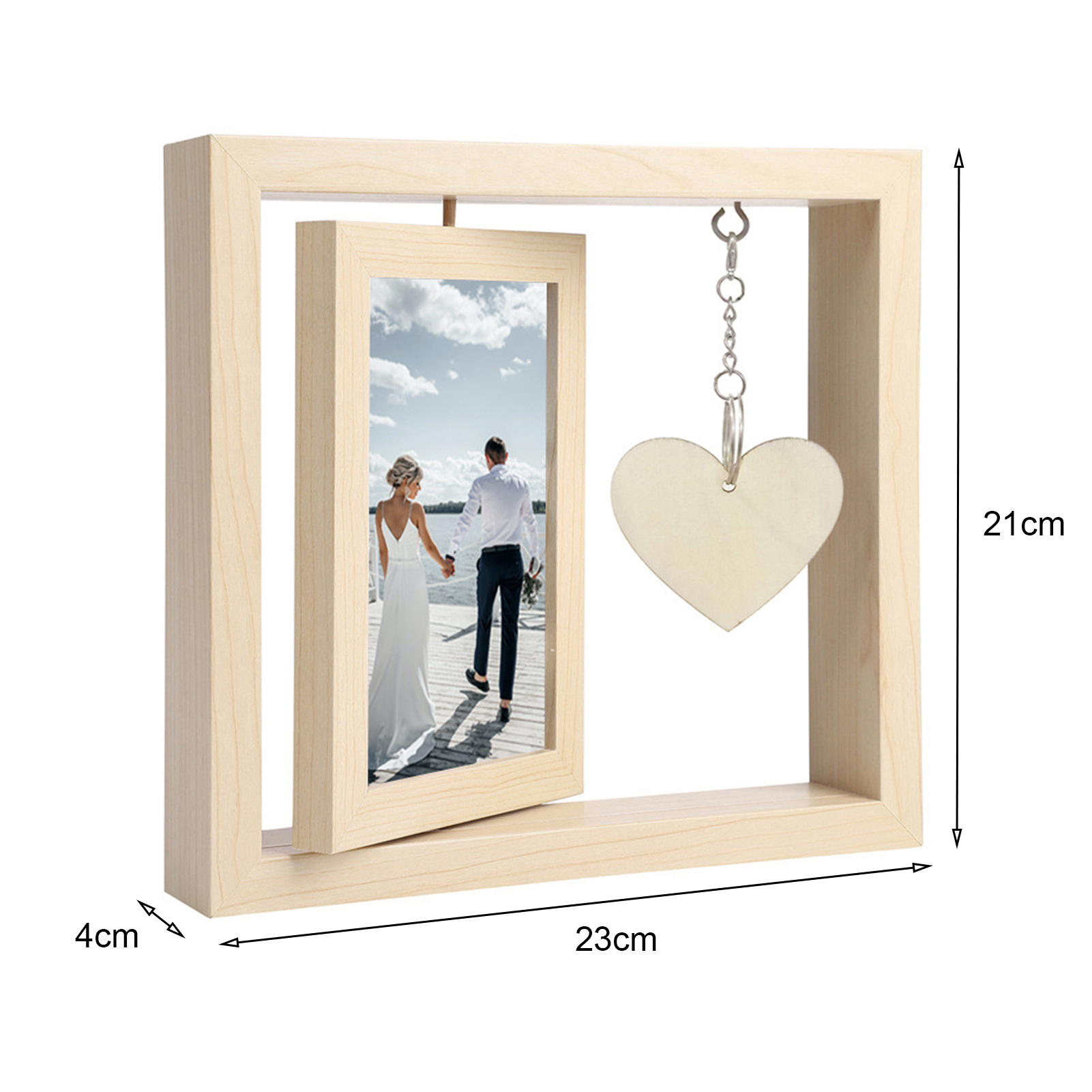 art-shaped Pendant Photo Frame Double Sided Rotating Wooden Picture Frame with Engravable art Pendant Home Decor Double-sided Photo Frame. 