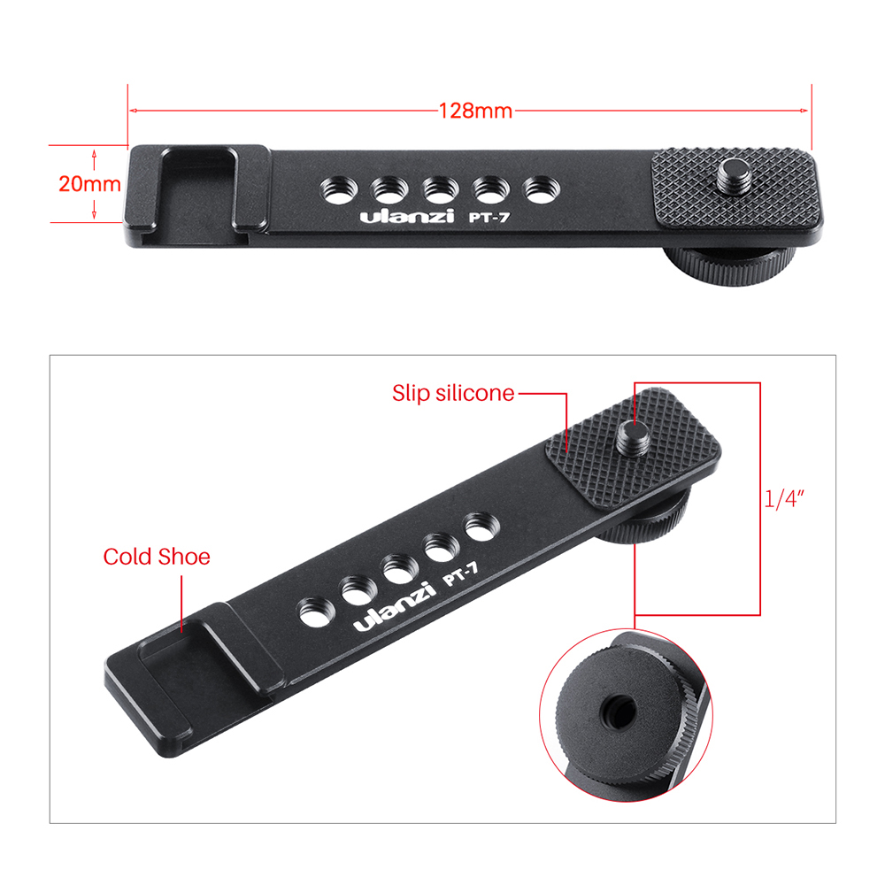 Ulanzi Pt-7 Cold Shoe Stand Bracket Vlogging Microphone Extension Plate With 1/4 Inch Tripod Screw