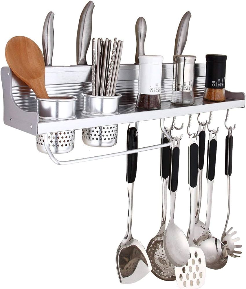 Aluminium Multifunctional Wall Hanging Storage Stand kitchen utensils wall mounted kitchen organizer rack included Spice Rack and Ladle Tools Spoon Kitchen Clothes Hangers Towel Rack and other gadgets. 