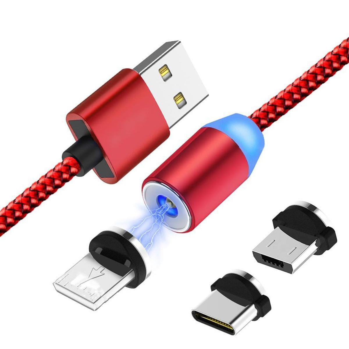 3 in 1 Magnetic Charging Cable USB Type C Micro USB Fast Charger with LED
