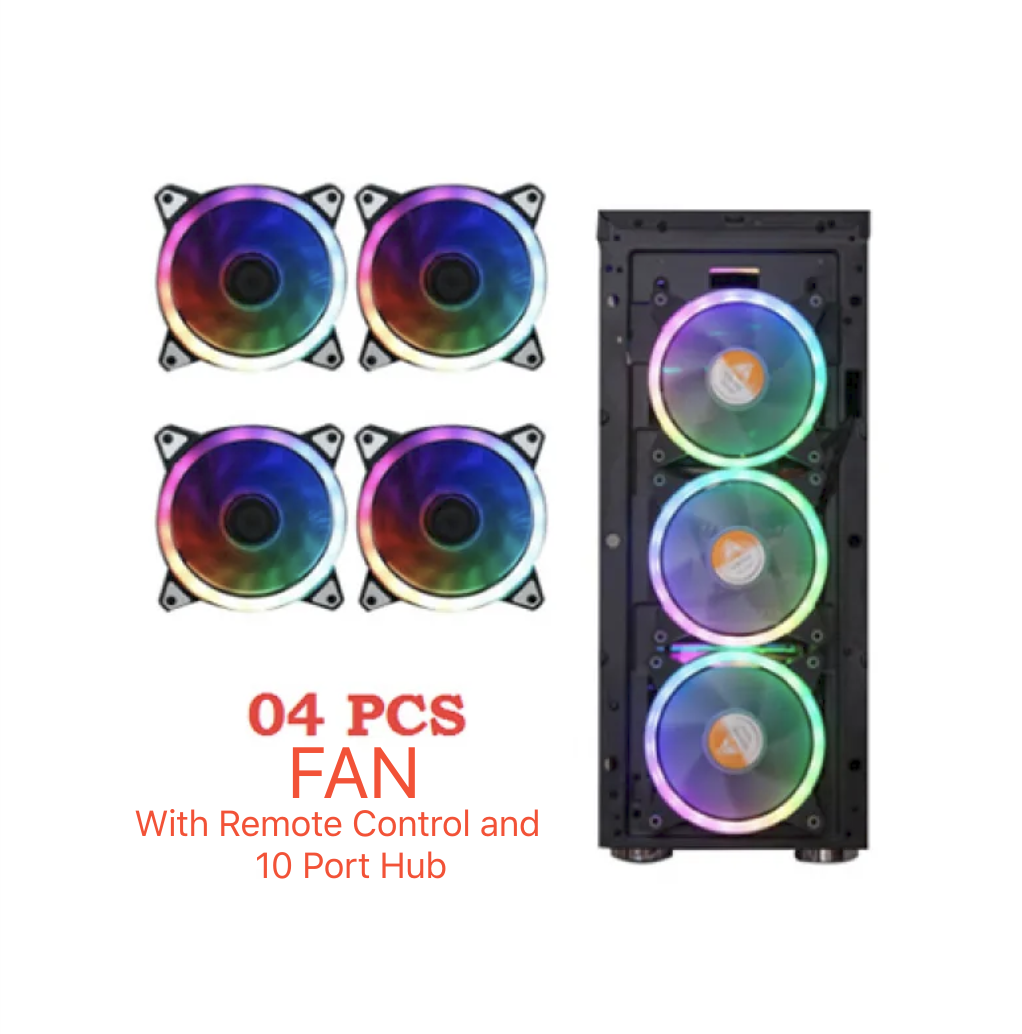 HXHF HF200 6-In-1 & 4-In-1 RGB Case Fan 120mm Cooling Fan Set Remote Included Plus 10-Port Hub For Ultimate System Cooling. 