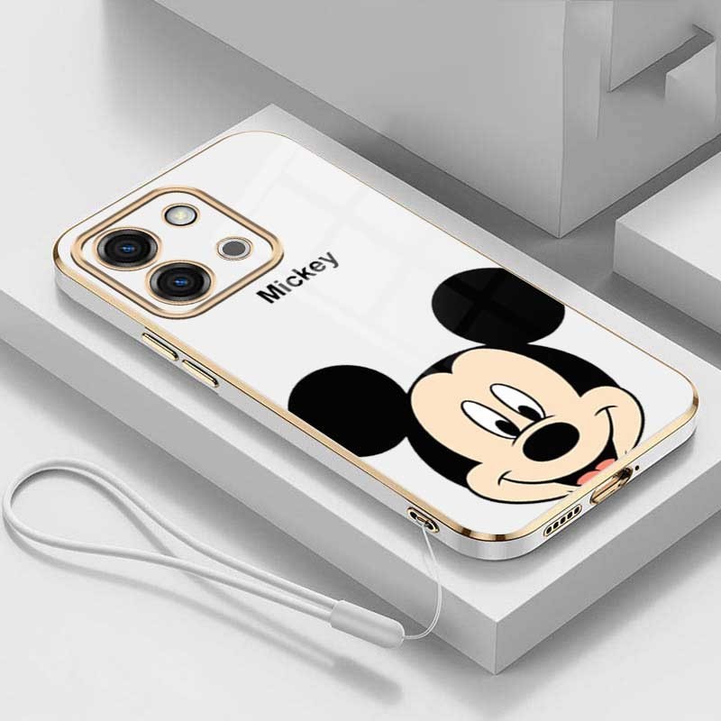 Vivo Y28 Y18 Y18s VivoY28 Luxury Cute Mickey Mouse Casing Square Edges Plating Back TPU Soft Case Cover. 