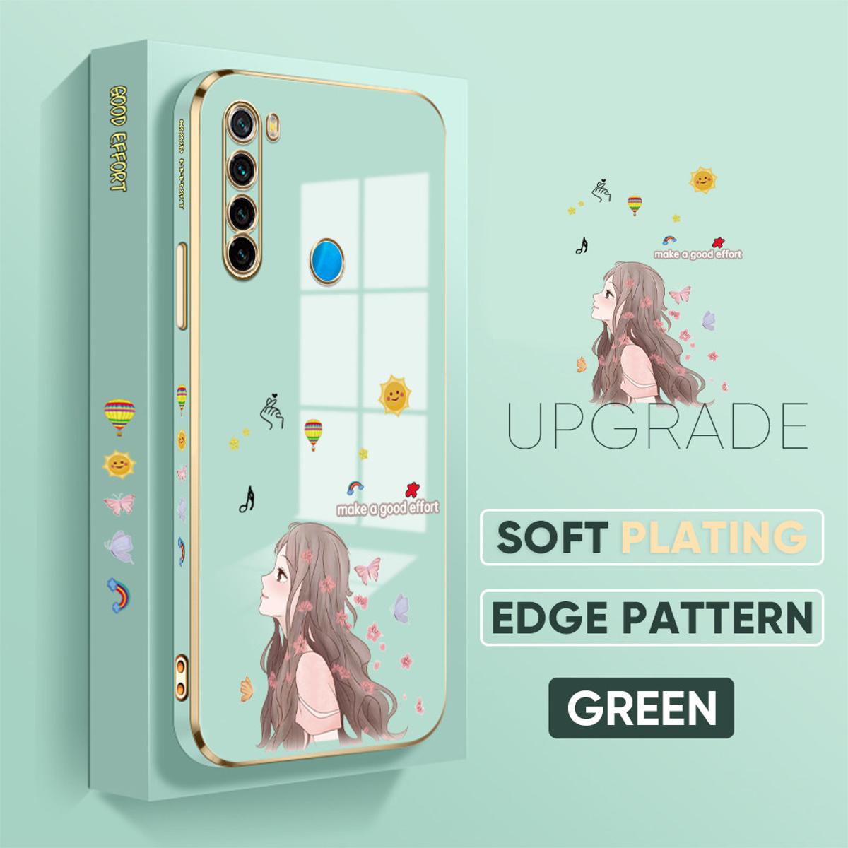 TA for Redmi Note 8 Back Cover + Free Lanyard Charming Girl Luxury 6D Plating Case Side Pattern Soft Silicone Square Phone Cases