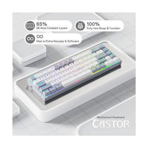 Redragon Castor K631 RGB Hot Swap (Red Switch) Wired White Grey Mechanical Gaming Keyboard. 
