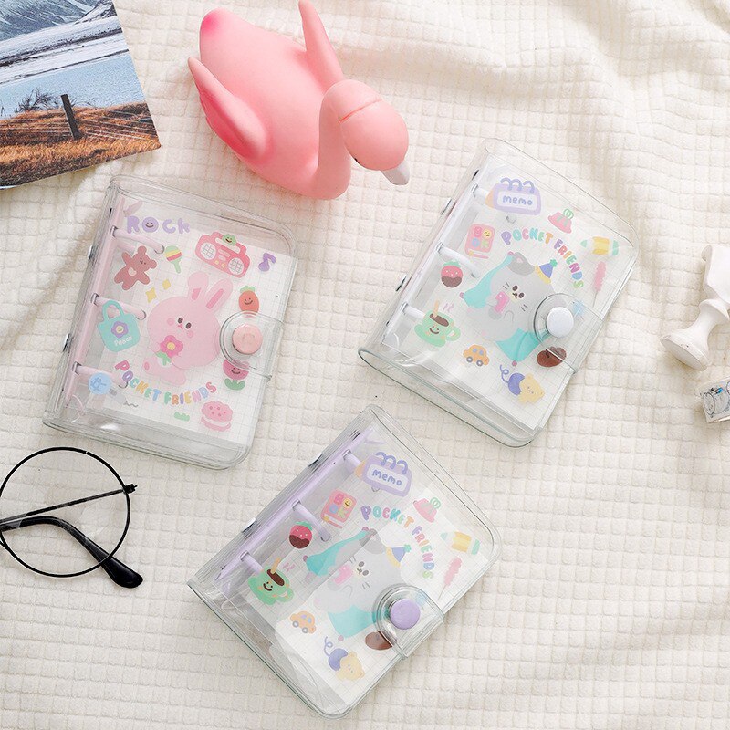 【2023NEW】1Pcs PVC Transparent Mini Binder Notebook Cover Cute DIY Diary Notepad Simple Hand Ledger 60x80mm. 
