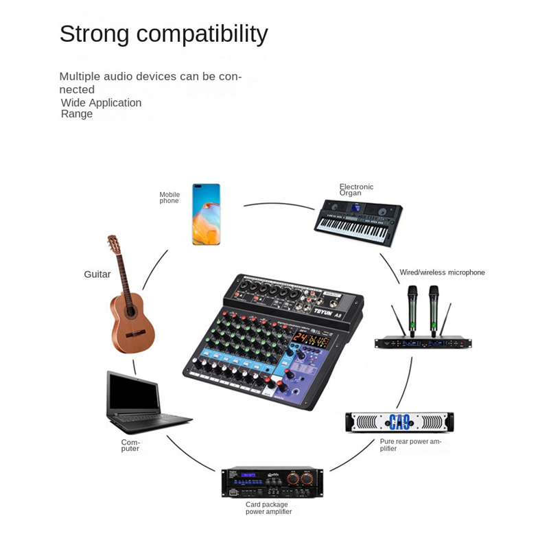 LKPCIGCXM TEYUN A8 Portable Mixer Sound Card 8-Channel Mixing Console Computer Recording DJ Audio Equipment EU Plug. 