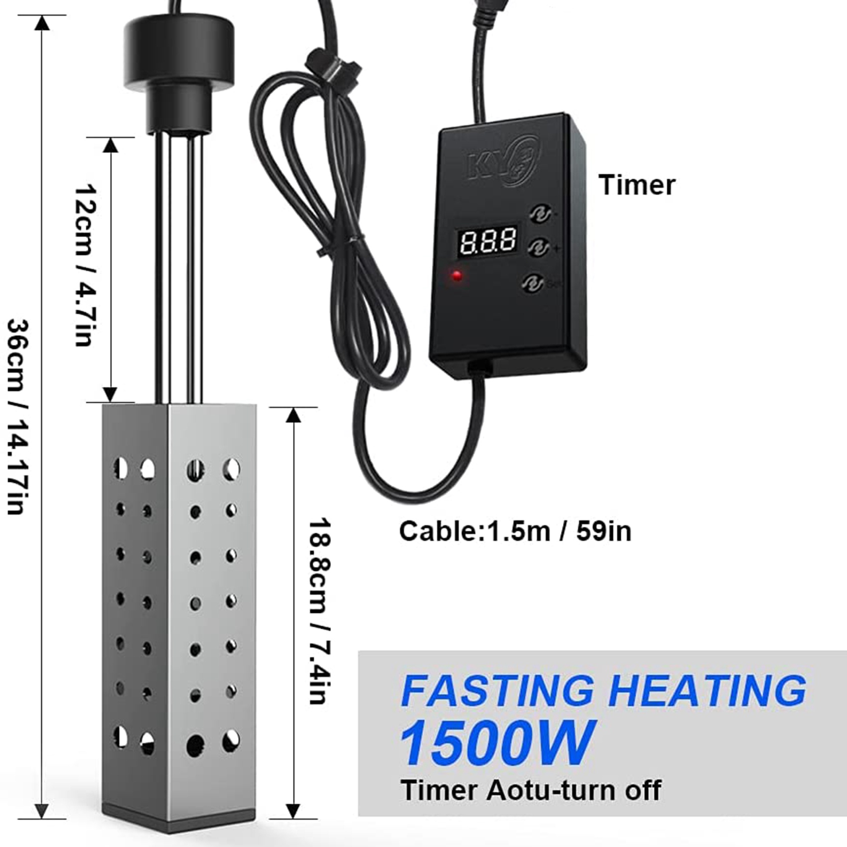 Immersion Water Heater 2500W Electric Bucket Heater with Timer Auto Shut Off Hot Tub Heater for Home Winter EU Plug. 