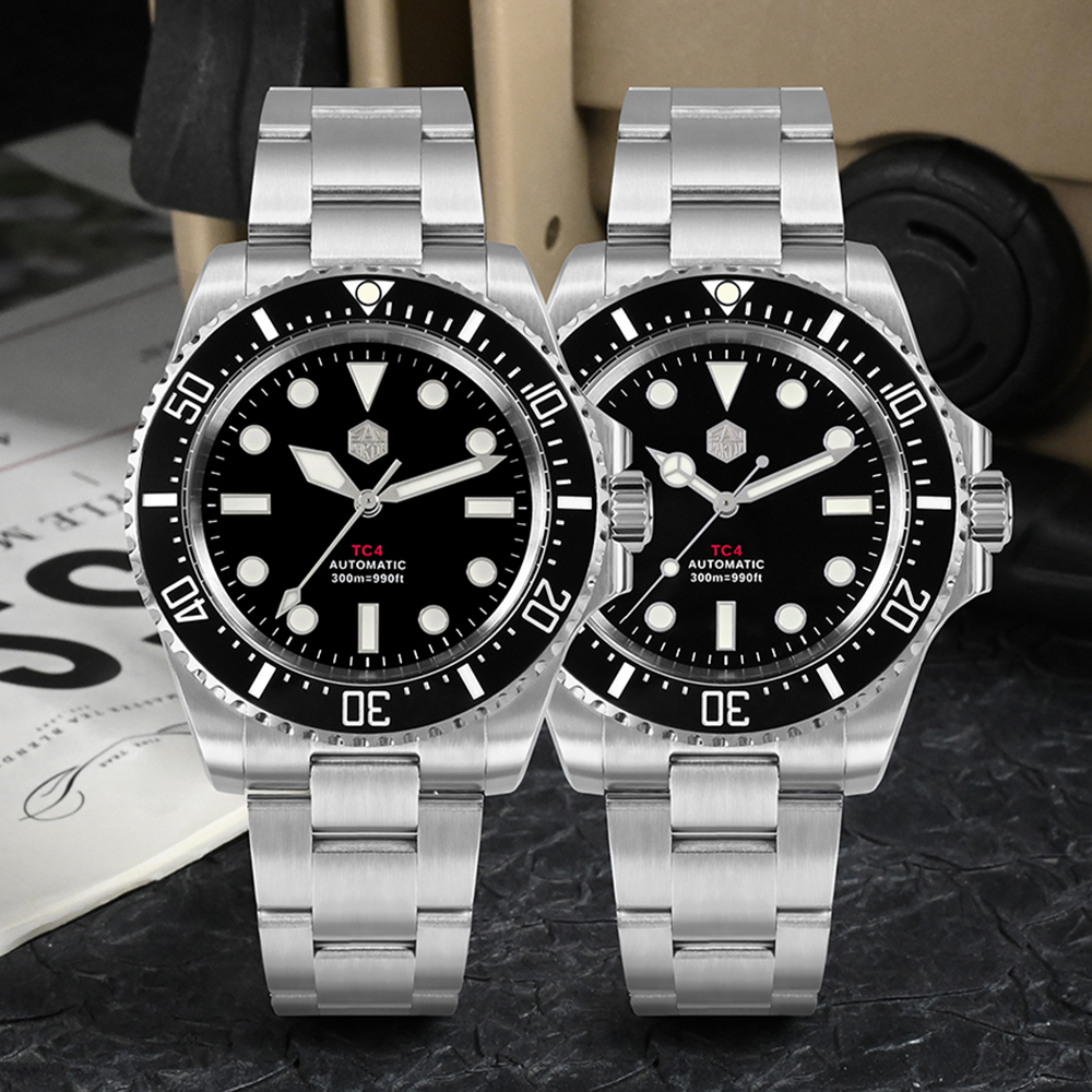 San Martin 40mm GR5 Titanium Luxury Men Diving Watch Helium Device Automatic Mechanical Watches Sapphire BGW-9 Waterproof 300m. 