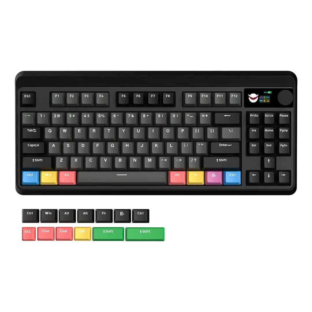 M87 PRO Retro Grey OLED Display Knob 75% TKL Tri-Mode Wireless Mechanical Keyboard Hot Swap Gamer Keyboard RGB Backlit for Win. 