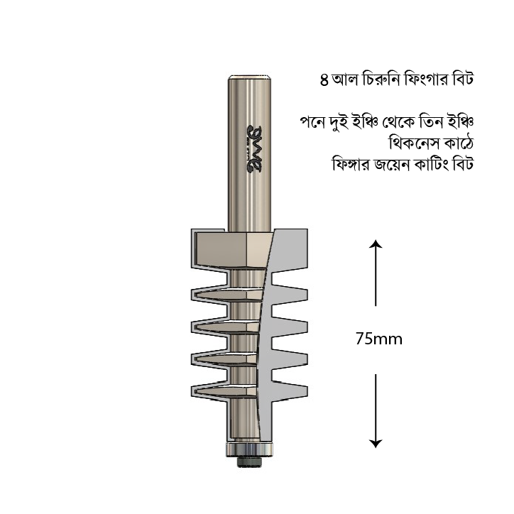 75mm 4Al Chironi Finger Joint Bit Hand Router Wood Working Cutting Tools Model-W914. 