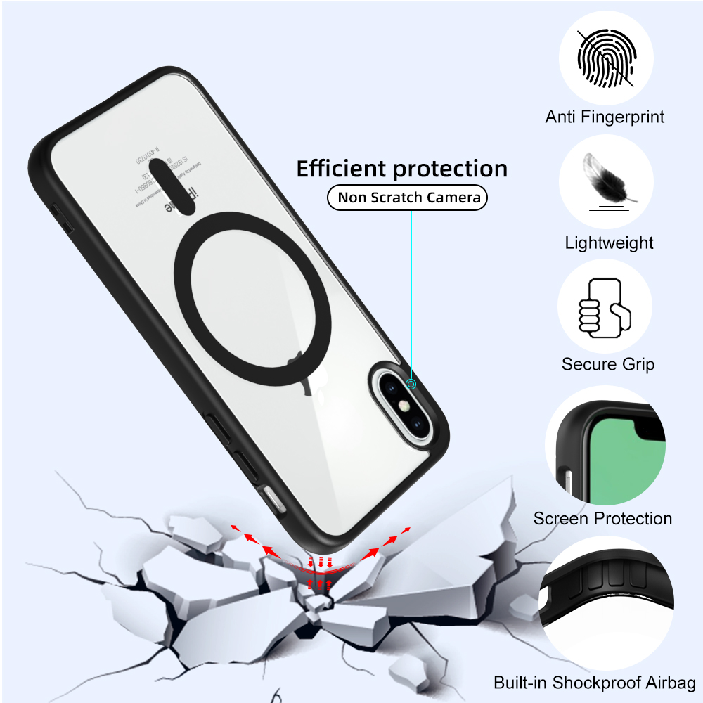 For Apple iPhone XS Max MagSafe Compatible Shockproof Transparent Slim Fit Wireless Charging supported Frosted Border Phone Back Case Mobile Cover. 