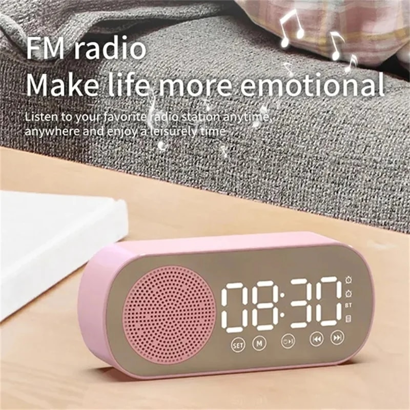 New Desk Speaker Clock Bluetooth Speaker FM Radio Alarm Clock HiFi Sound HD Mirror Screen Support TF Card for Bedroom Clock. 