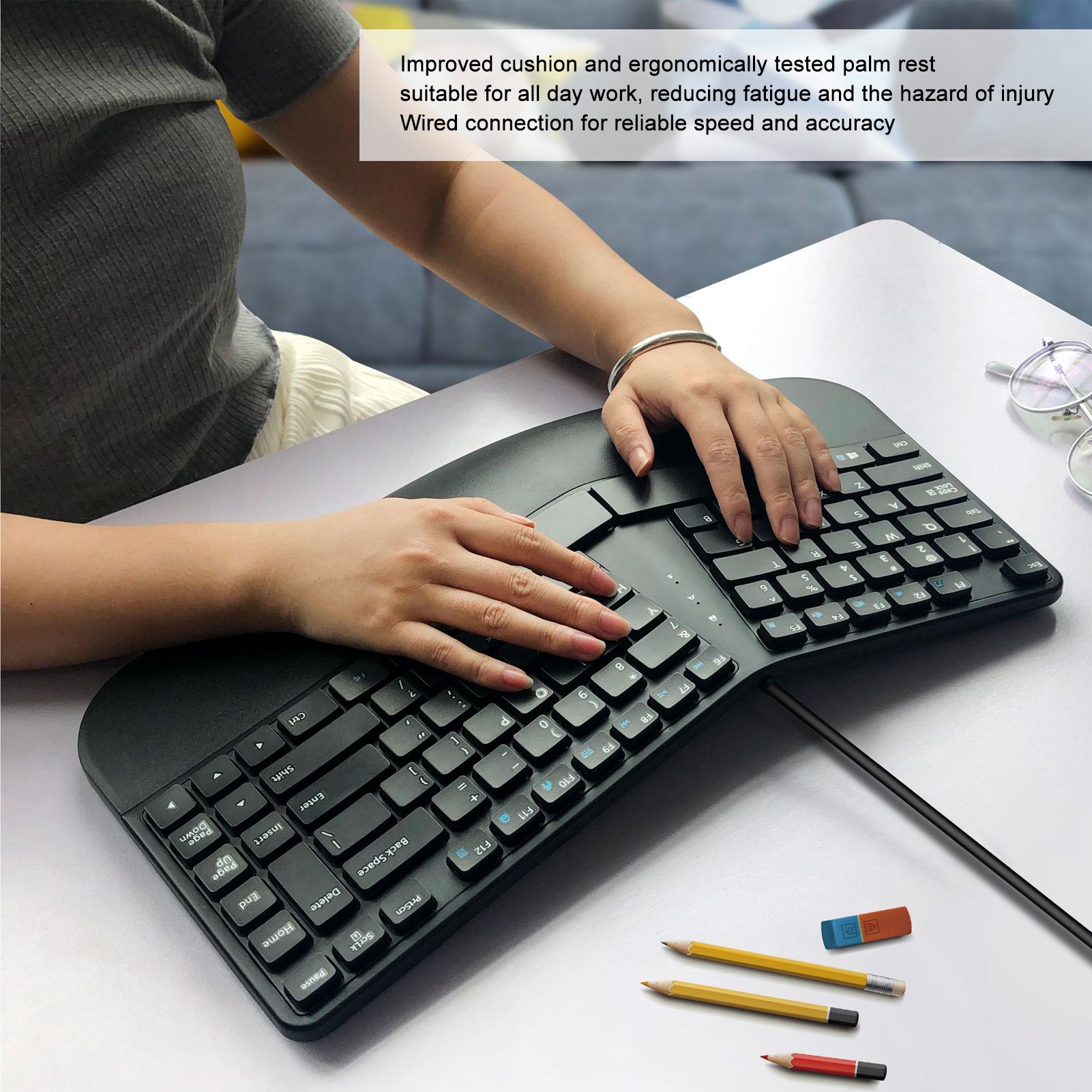 Ergonomic Keyboard, Computer Keyboard Split Tilt with Palm Rest for Offices. 