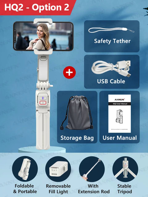 NEW AXNEN HQ2 Handheld Gimbal Cellphone Stabilizer Selfie Stick Tripod with Fill Light Telescopic Rod Monopod for iPhone Android. 