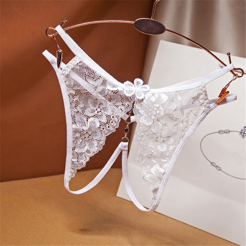 Ponro Women's Underwear Open Crotch G-string Briefs Breathable Tangas French Lace Seamless Thongs Ultra-thin Panties. 