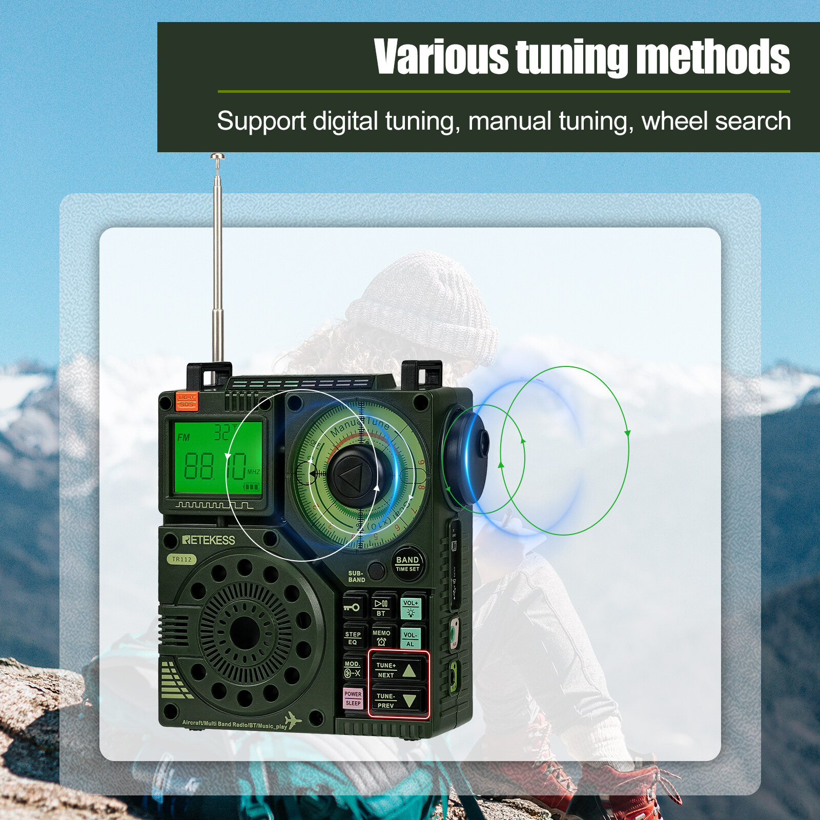RETEKESS TR112 Portable Shortwave Radio AIR AM FM VHF SW WB Receiver Support Bluetooth APP Control DSP Digital Display Recording Rechargeable Stereo Emergency Radio for Home Outdoor. 