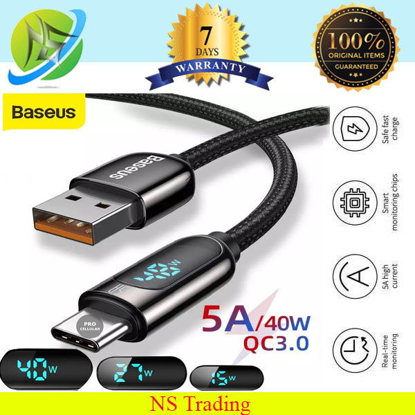 Premium Quality Baseus CATSK-A06 Display Wrap Fast Charging Data Cable USB to Type-C 5A 2m. 