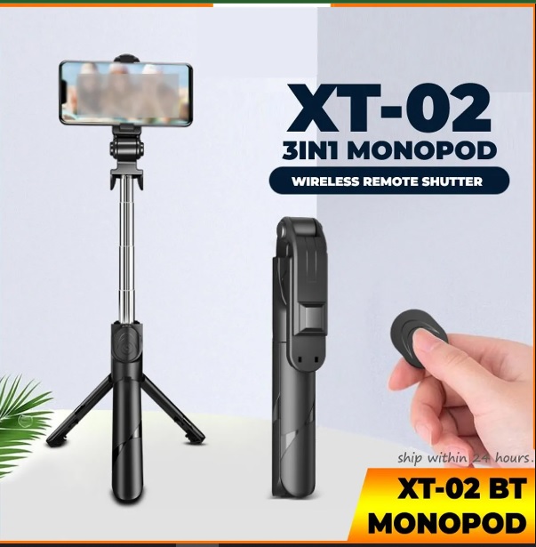 Universal Bluetooth Selfie Stick 2 in 1 XT-02 Wired Remote Shutter Monopod Bluetooth Extendable Handheld Stabilizer Stand Tripod For All Mobile Phone