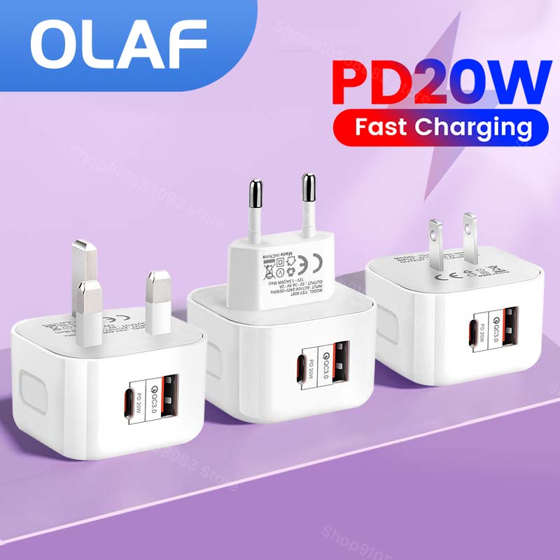PD20W USB C Charger Fast Charging Quick Charge 3.0 Mobile Phone Charger Type C Adapter For iPhone 14 13 12 Xiaomi Samsung Huawei