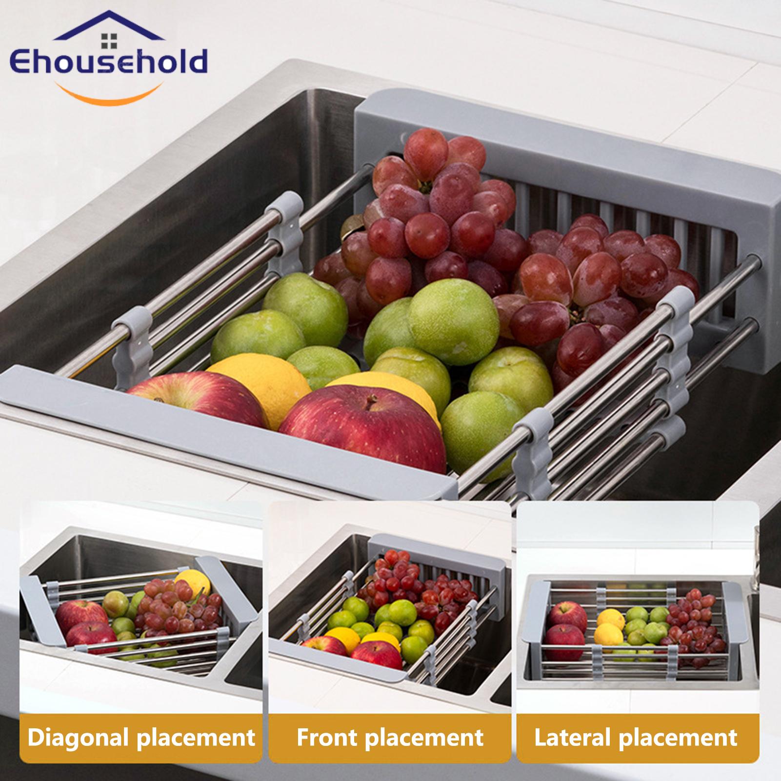 Sink Rack Stretchable Fruit Vegetable Washing Space-saving Sink Drain Shelf. 
