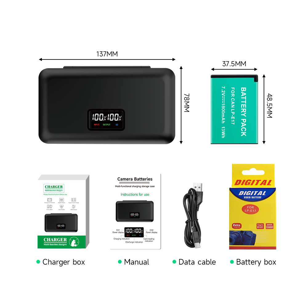 1800mAh LPE17 LP E17 LP-E17 Battery +LCD USB Charger For Canon EOS RP 200D M3 M6 750D 760D T6i T6s 800D 8000D Kiss X8i Camera. 