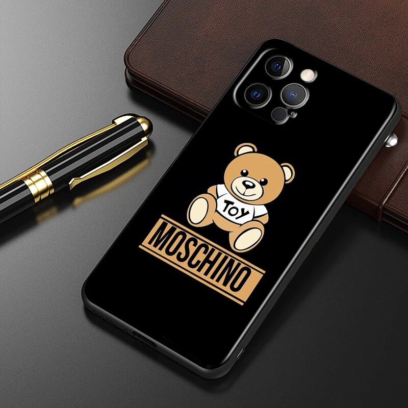 Fashion Teddy Bear Carton Phone Case For Apple iPhone 15 14 13 12 11 Mini XS XR X 8 7 6 6S SE Plus Pro Max Black Soft Cover. 