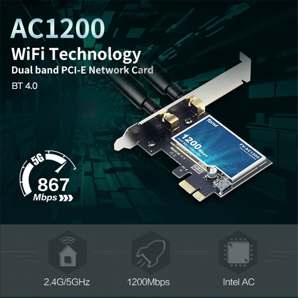 1200Mbps Dual Band Wireless WiFi Card Adapter Desktop 802.11AC For Bluetooth 4.0 PCIE WiFi Adapter 2.4Ghz/5Ghz For Win 7 8 10. 