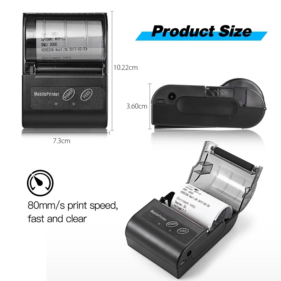 Portable POS Printer 58mm 2 inch Thermal Receipt Printer Bluetooth Pocket Printer | Cash Drawer Compatible | Support iOS, Android, Computer, Laptop | POS Printer for Restaurant Bill, Ticket, Token, Label Printing. 