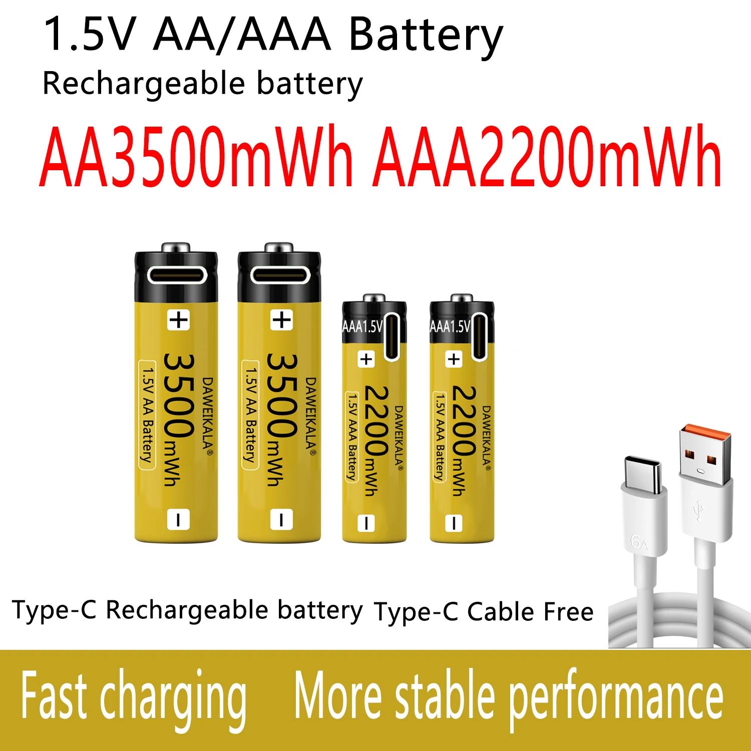 AA AAA Battery 1.5V AAA AA Rechargeable battery NiZn Battery Stable performance camera toys light batteries Type-C fast charging. 