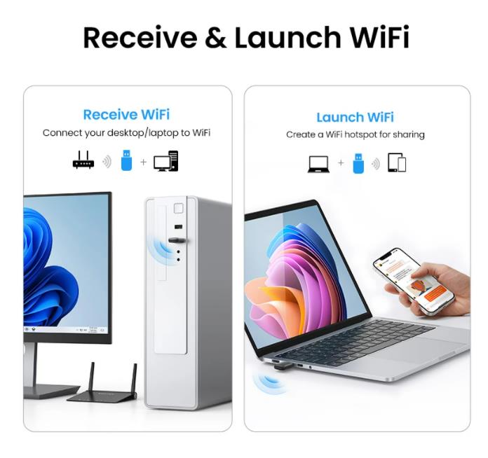 UGREEN WiFi Adapter 650Mbps 5Ghz 2.4GHz Dual-Band USB WiFi for PC Desktop Laptop Wifi Antenna USB Ethernet Receiver Network Card. 