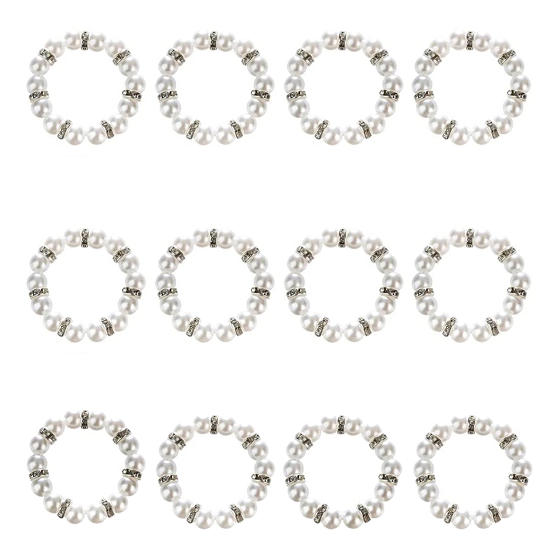 Napkin Rings,imitation Pearl Beaded Rings Holder Set Of 12,rhinestone