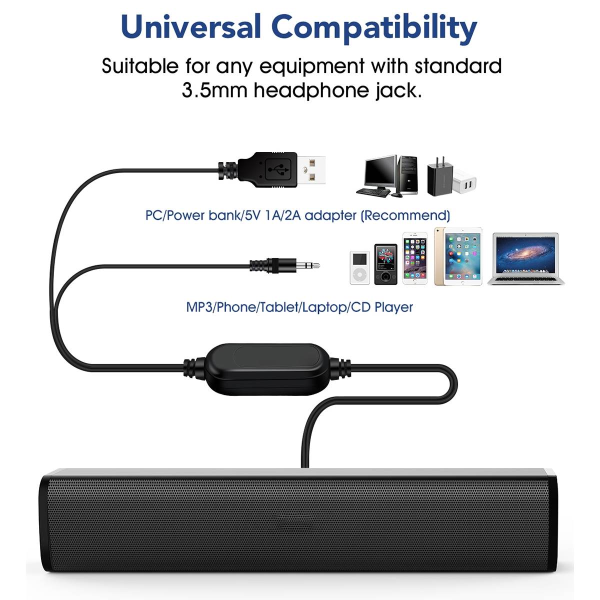 ELEGIANT SR050 Speakers Desktop PC Computer Speaker Portable Mini Soundbar HiFi Stereo Sound Music MP3 Player Speaker AUX Input. 