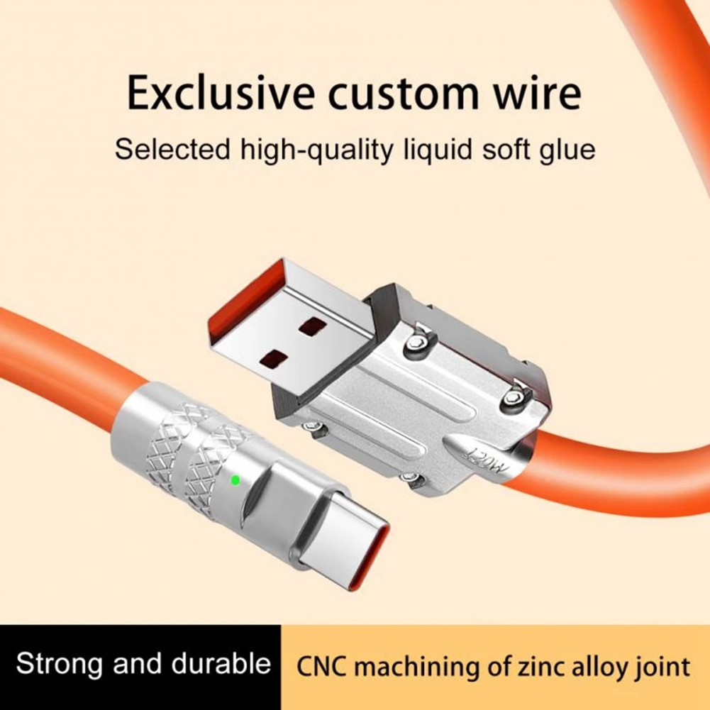 120W 6A Super Fast Charge USB C Charging Cable USB Type-C Charging+Data Transfer 2-In-1 Mobile Phone Cable Orange(1M). 