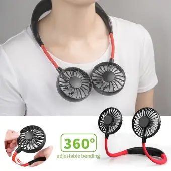 USB Rechargeable Wearable Portable Hand Free Neckband Fan Personal Mini Neck Double Fans 3 Speed Adjustable for Ourdoor