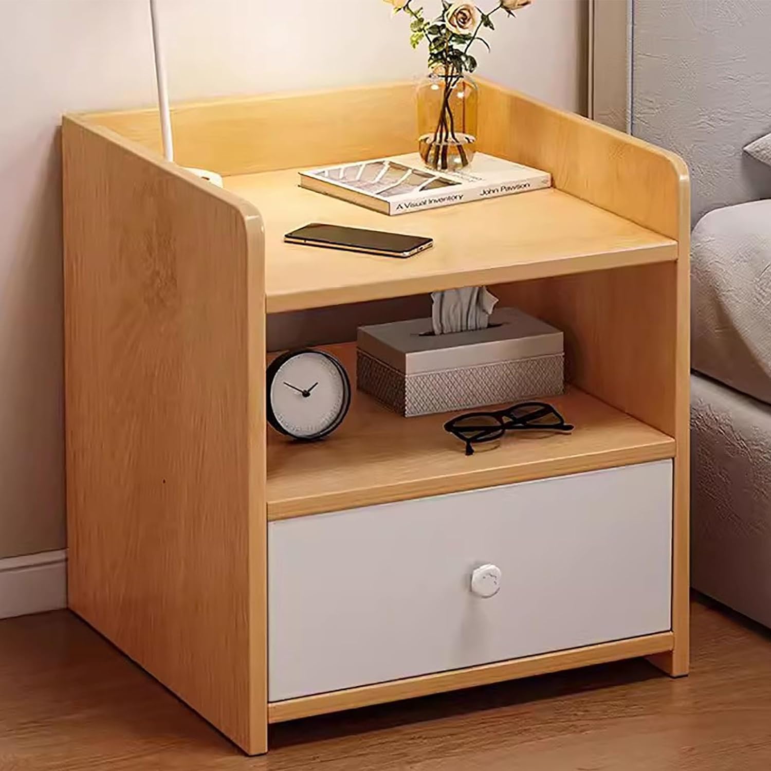 Night Stand, Side Tables Living Room Bedside Furniture with 1 Locker Drawer Side Table for Bedroom Design by Nahid Furniture 18x14x12". 