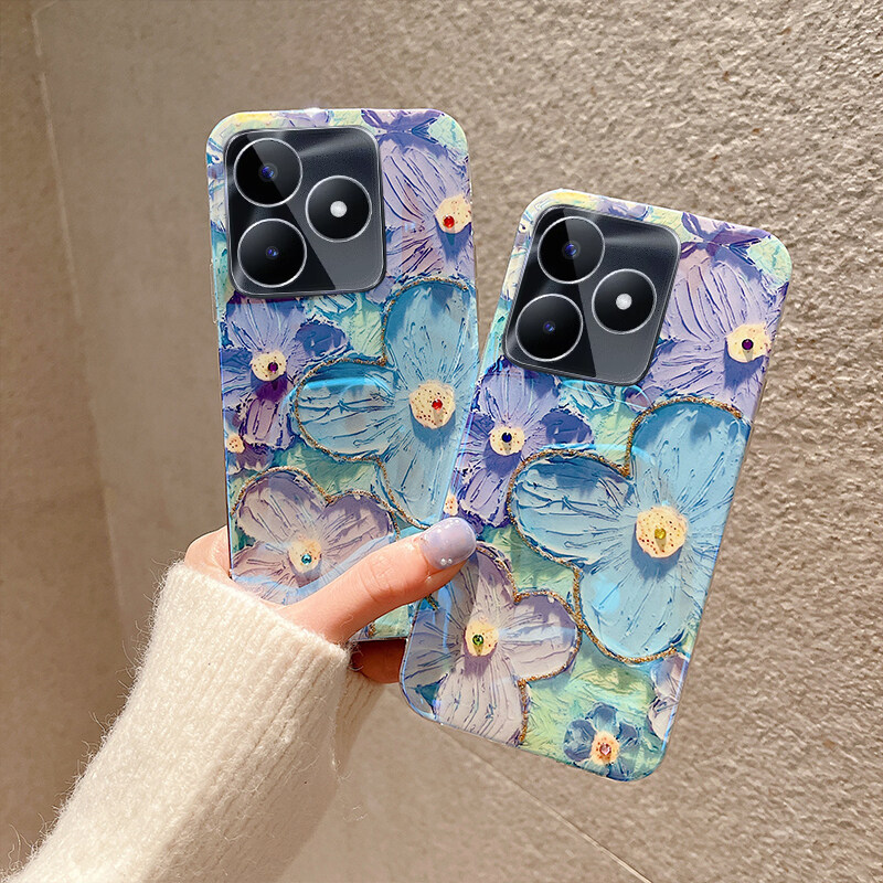 New Phone Case For Realme C53 Cover Soft Blue Light Oil Painting Flower Silicone Anti Shock For Realme C53 Case. 