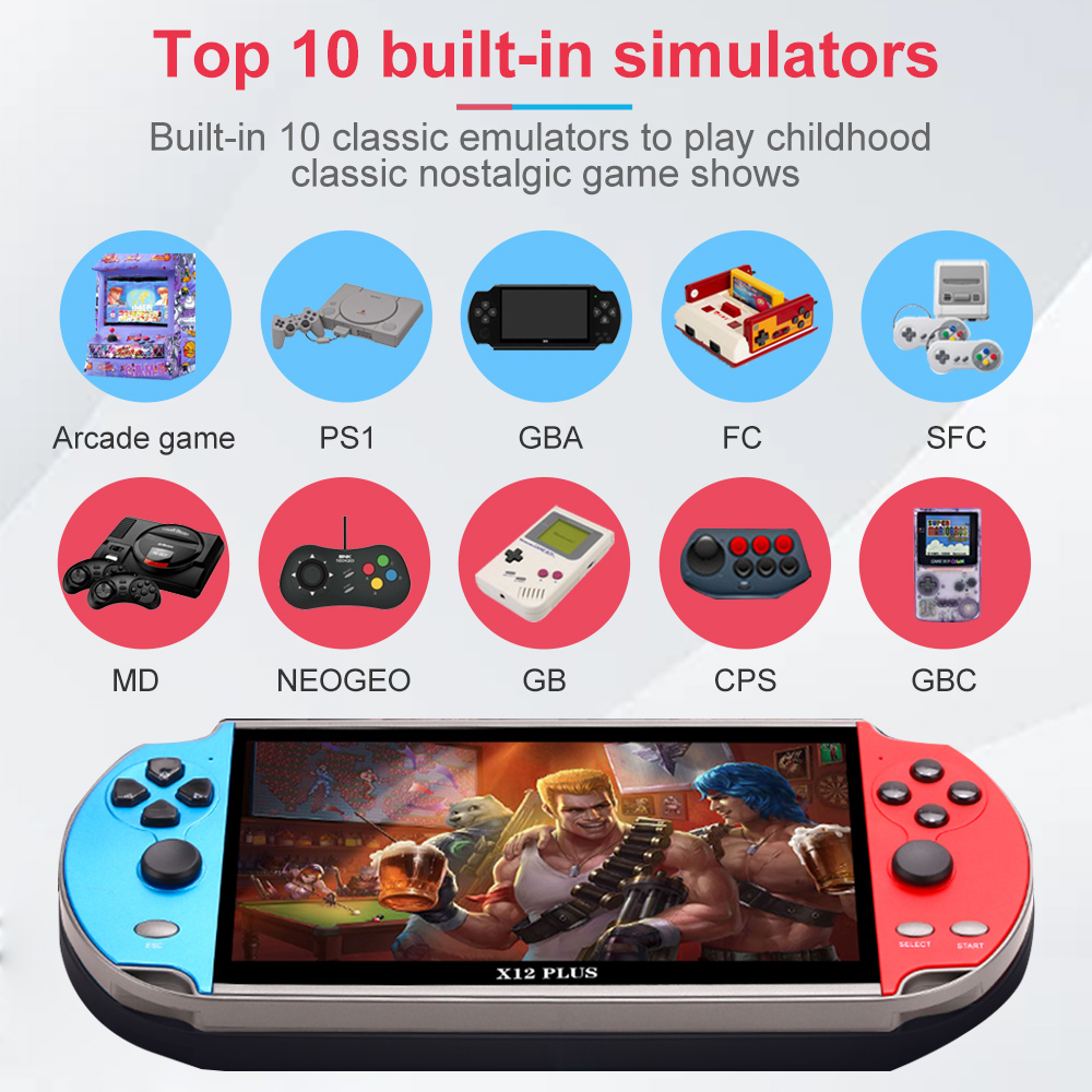 X12 Plus Video Game Console 7Inch Retro Handheld 1000+ Classic Games Game Player Console For PS1 GBA FC SFC MD NEOGEO GB CPS GBC. 