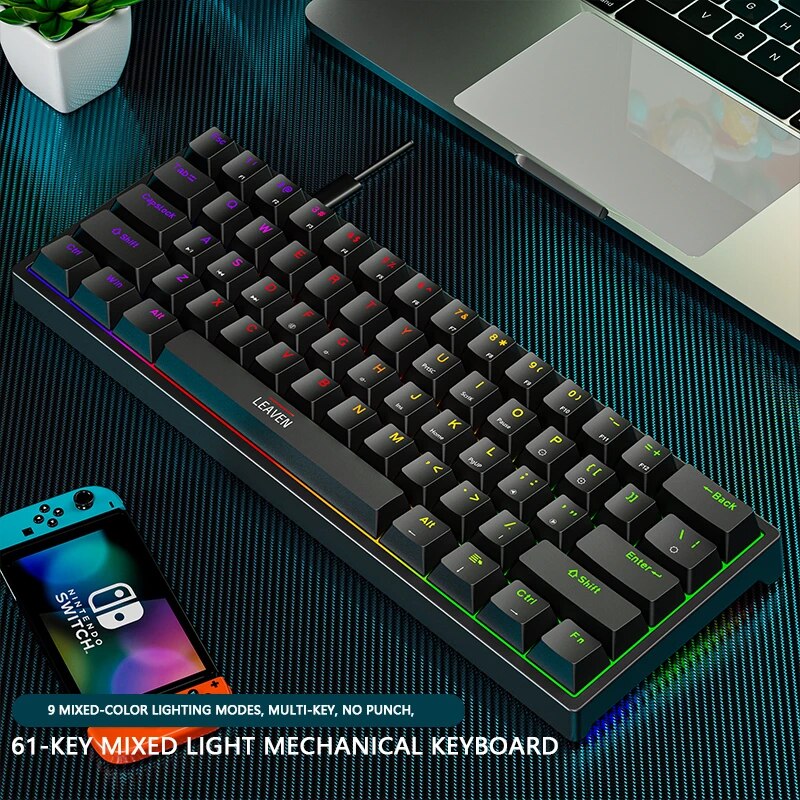 K620 Mini Gaming Mechanical Keyboard 61 Keys RGB Hotswap Type-C Wired Gaming Keyboard PBT Keycaps 60% Ergonomics Keyboards. 